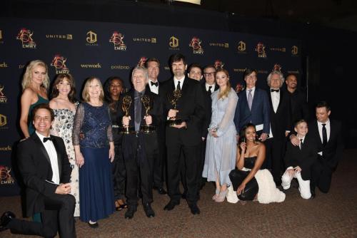The cast of Y&R surrounds their former EP and head writer, Mal Young as it picks up the Outstanding Drama Series award.