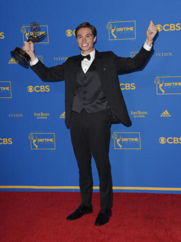 A very happy and enthusiastic, Nicholas Alexander Chavez celebrates his first Emmy win for his role as GH's Spencer Cassadine in the Younger Performer category.