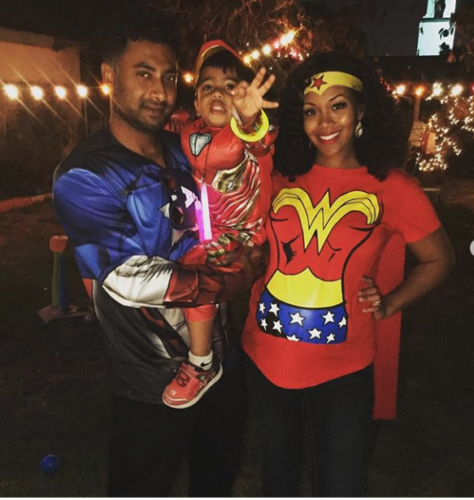 EX-Y&R's Mishael Morgan is Wonder Woman with her little Wonder Man and hubby.